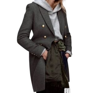 Zara Gray  Wool Double Breasted Coat Jacket Gold Buttons